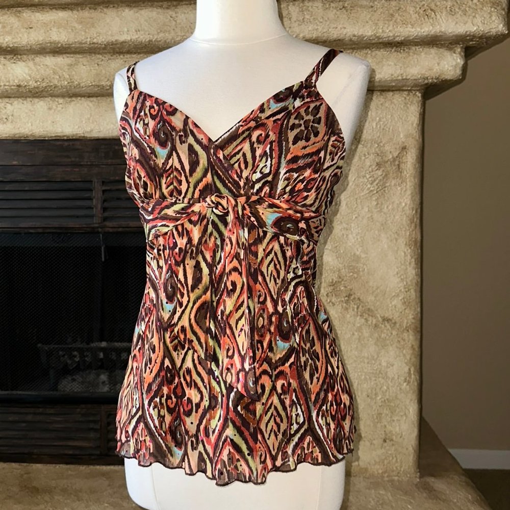 Brown wild print sequin camisole blouse